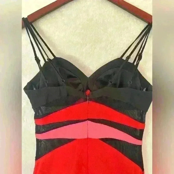 XOXO Colorblock Dress Orange Pink Sheer Panels Stretch Size M - Picture 6 of 15